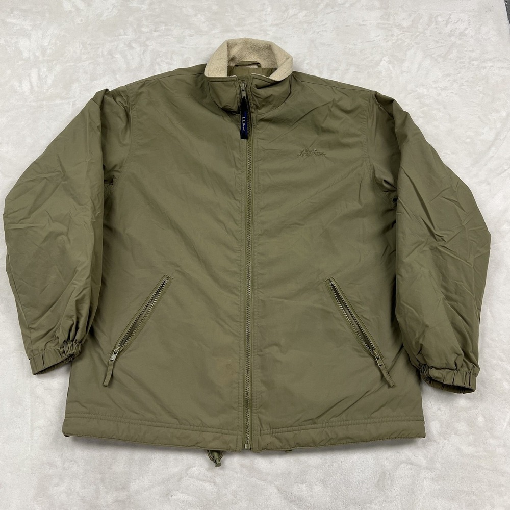 L.L. Bean Three-Season Jacket womans S Olive Green Fleece Lined Nylon Full Zip